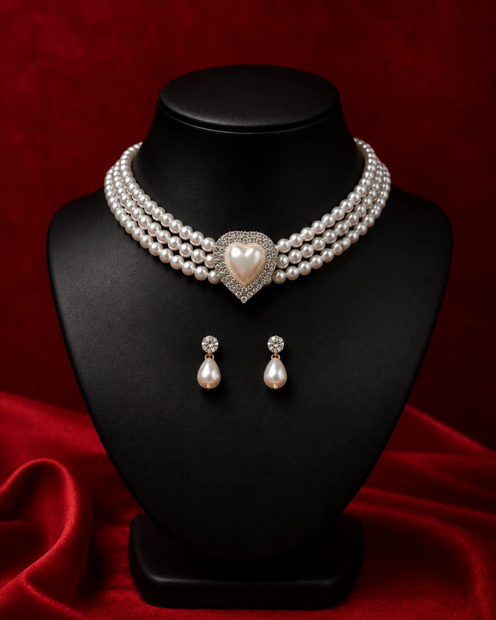 Royal Pearl Heart Choker Set