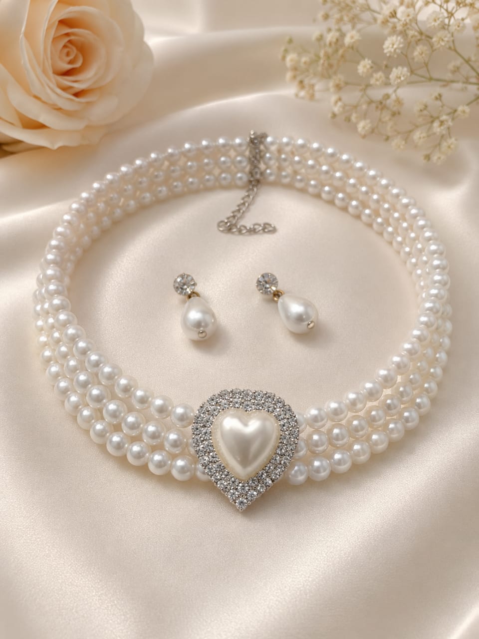 Royal Pearl Heart Choker Set