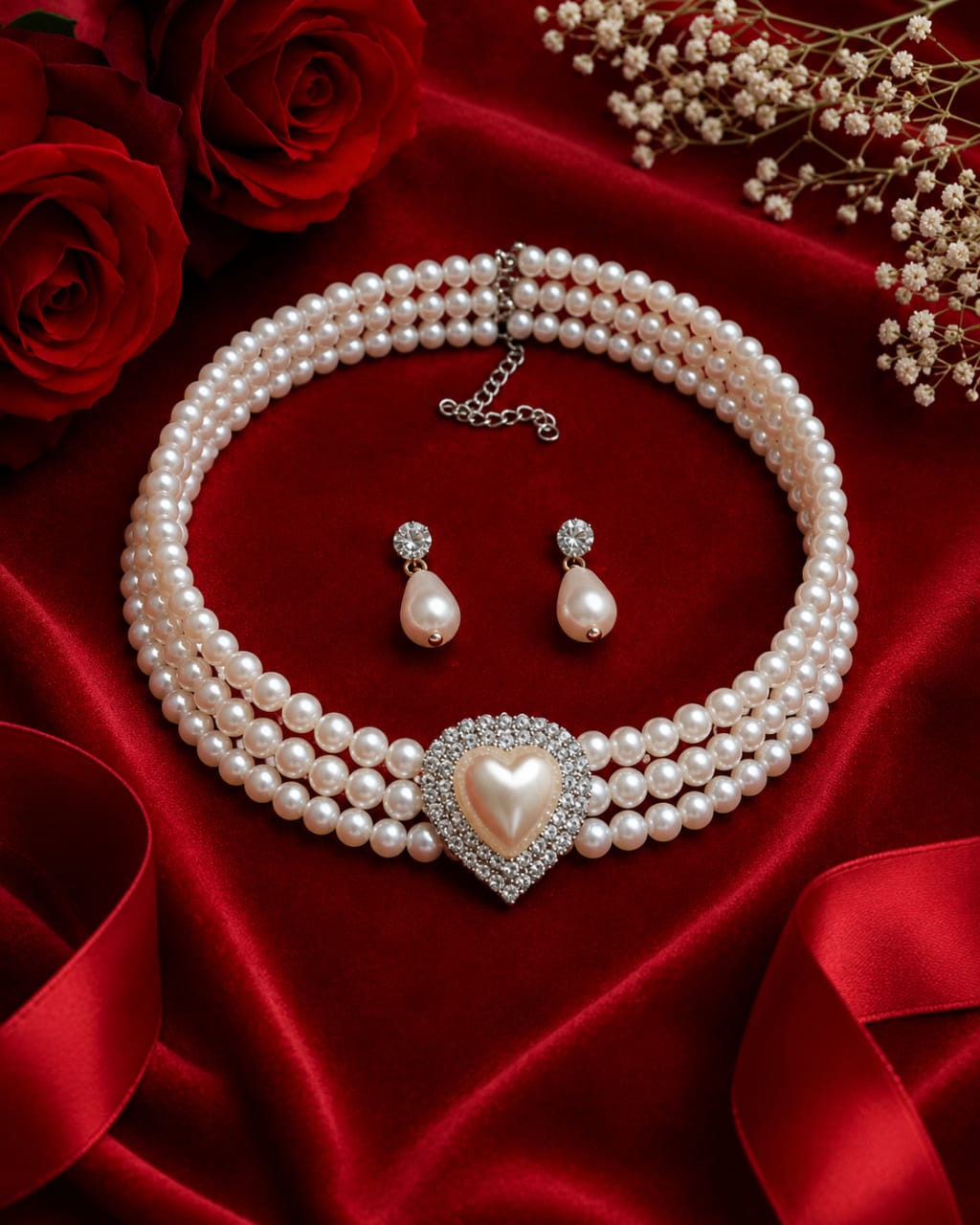 Royal Pearl Heart Choker Set