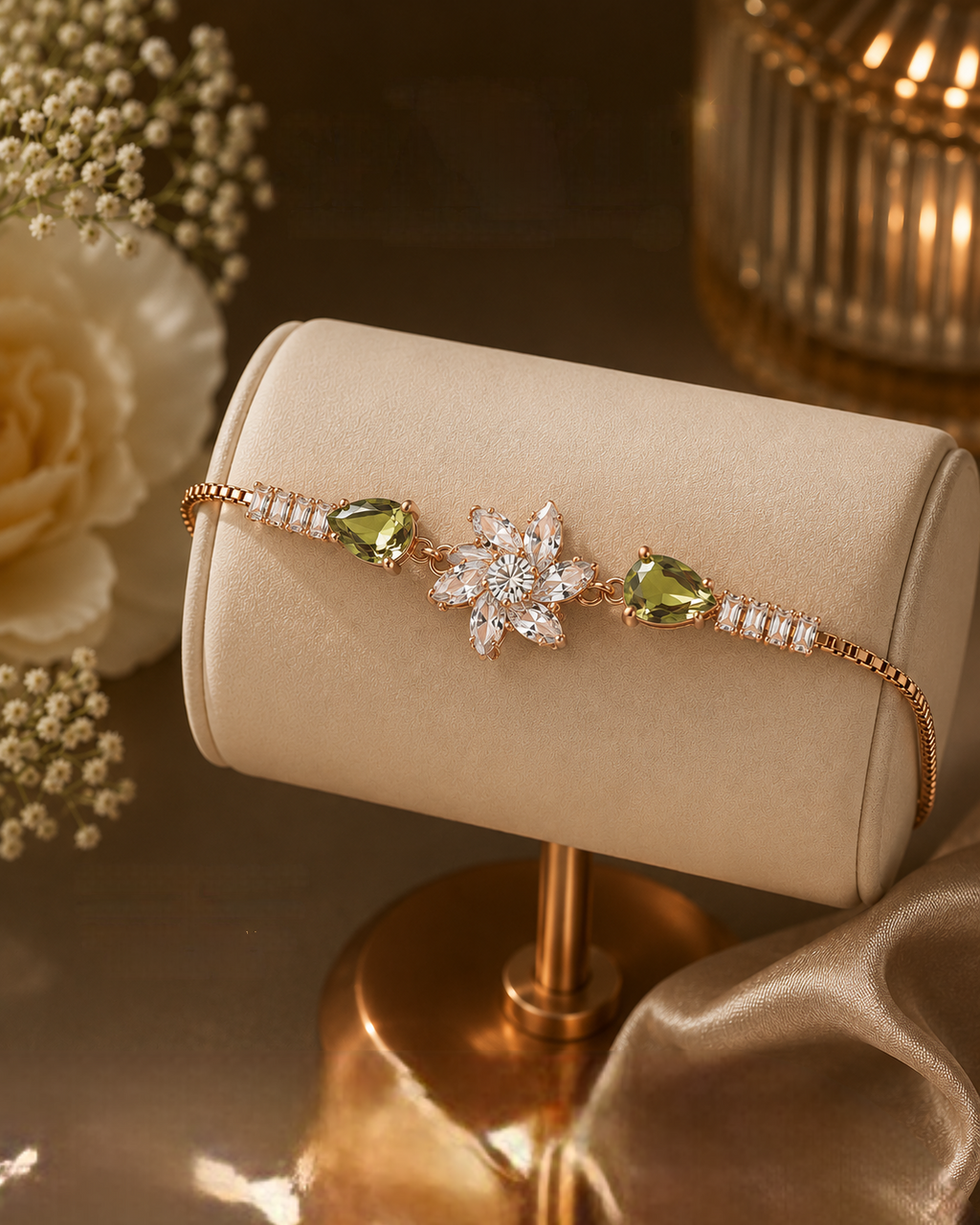 Luxe Floral Crystal Adjustable Bracelet