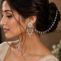 Silver Floral Chandbali Tassel Earrings