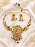 Antique Gold Floral Choker Set with Earrings