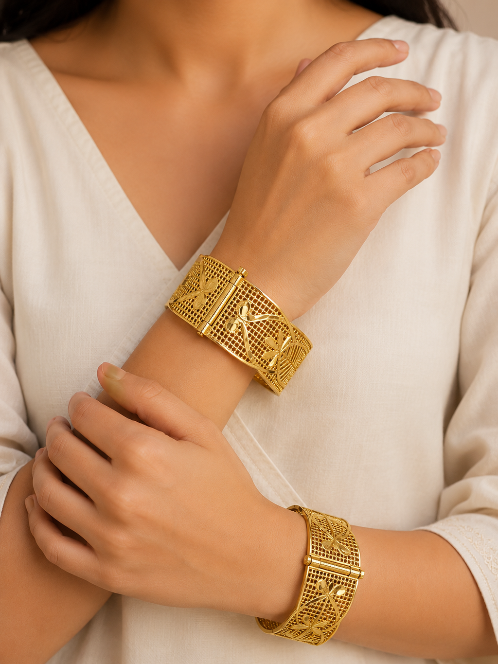 Golden Leaf Filigree Cuff Bangle