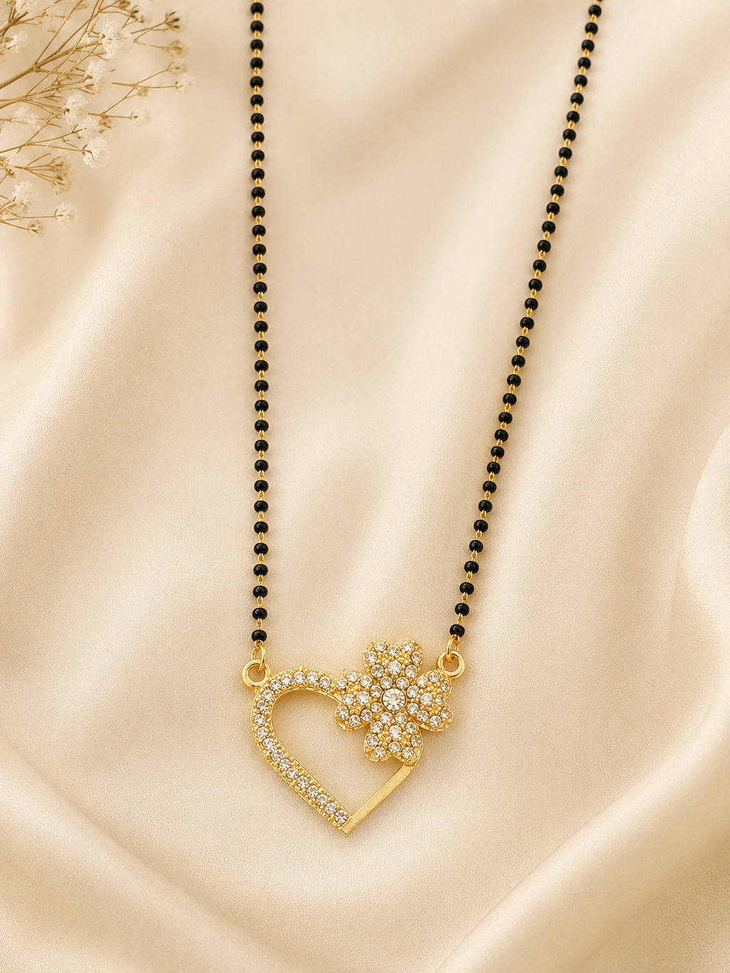 Heart Bloom Crystal Mangalsutra Necklace