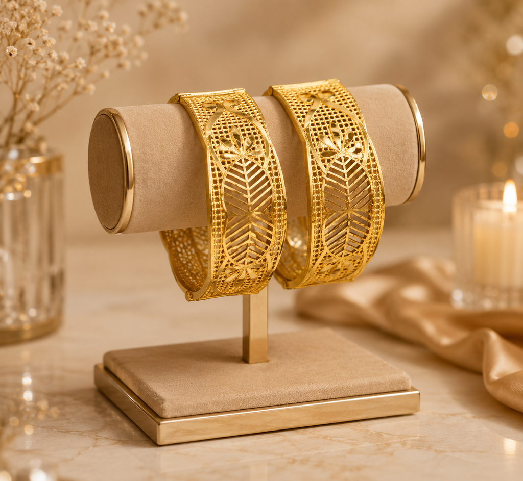 Golden Leaf Filigree Cuff Bangle