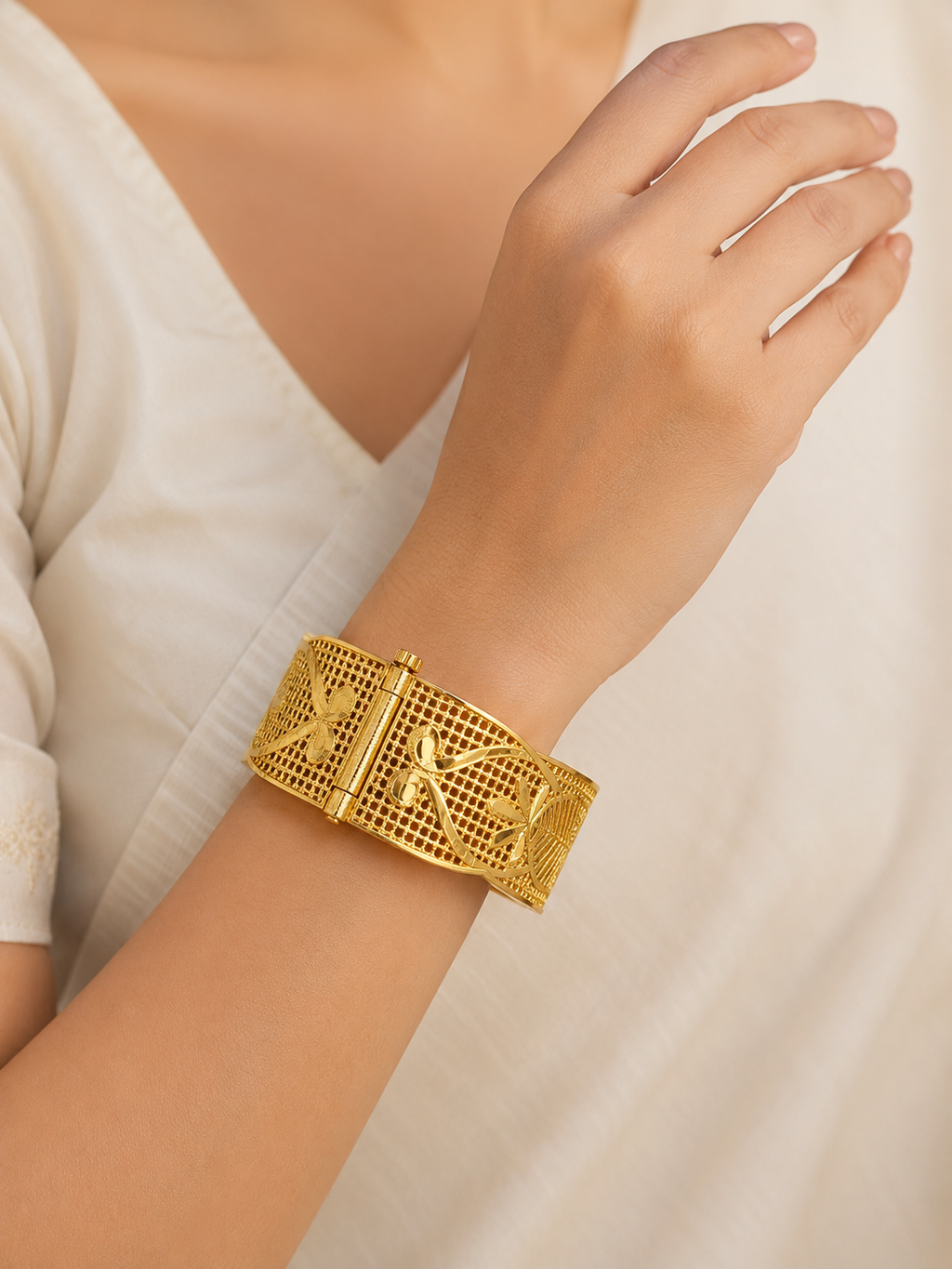 Golden Leaf Filigree Cuff Bangle
