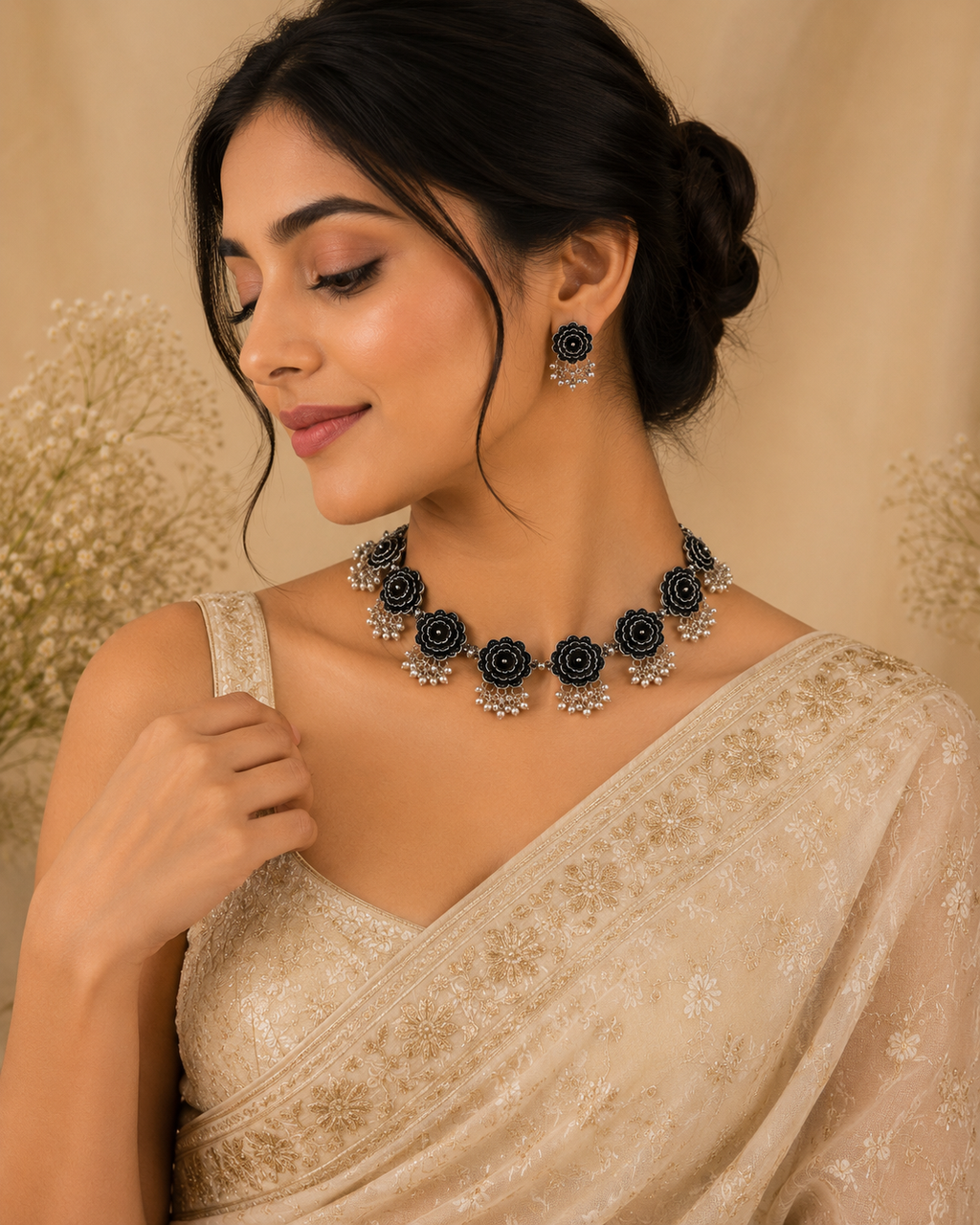 Oxidised Floral Choker Set