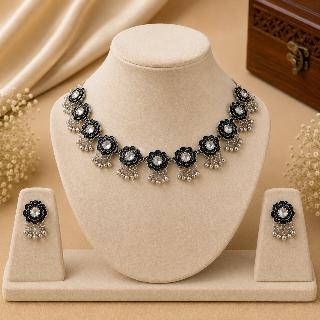 Oxidised Floral Choker Set
