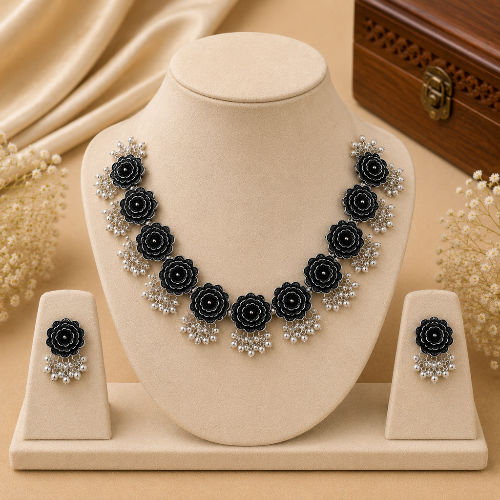 Oxidised Floral Choker Set