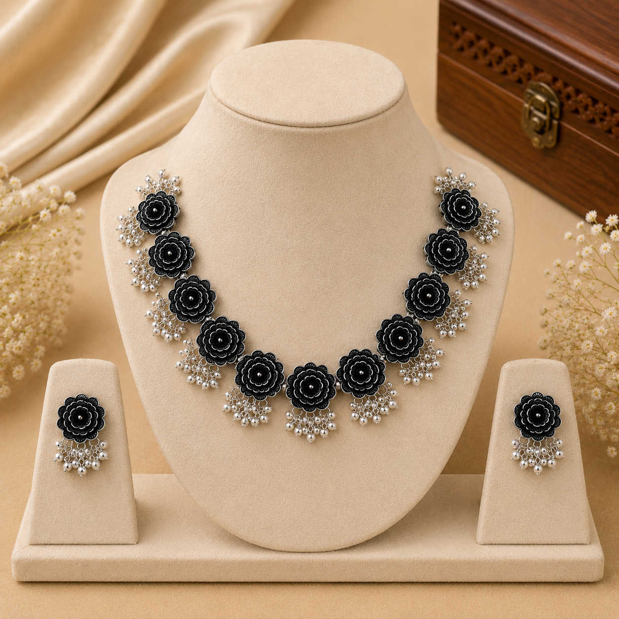 Oxidised Floral Choker Set