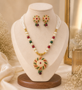 Handcrafted Pearl Beaded Sunburst Pendant Necklace Set with Matching Earrings