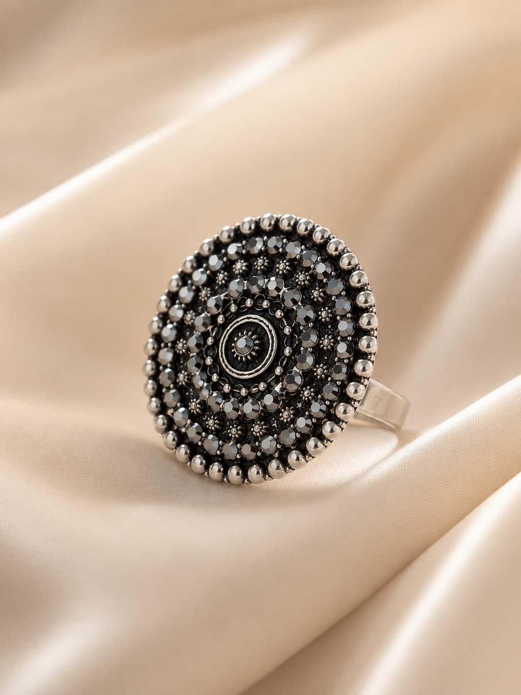 Vintage Oxidized Crystal Statement Ring